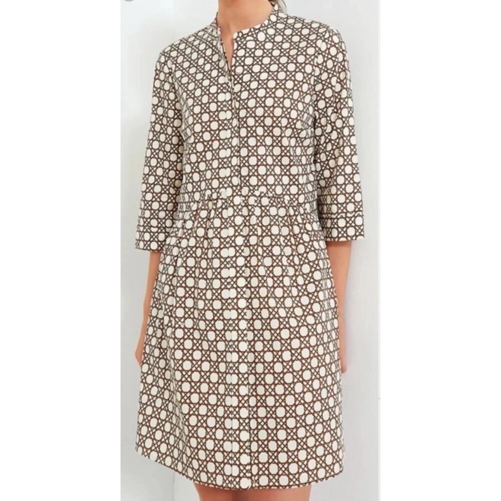 Tuckernuck Birch Cane Royal Shirt Dress Size L Beige White 3/4 Sleeve NEW - Picture 1 of 11